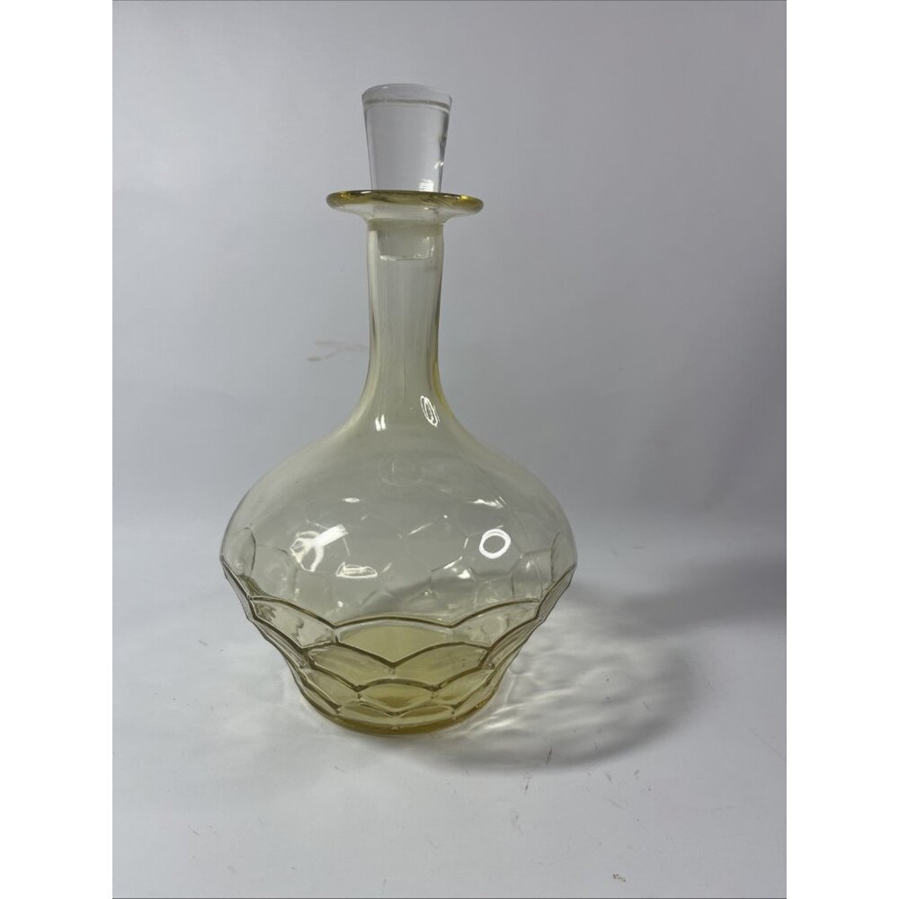 Vintage Rare Blenko? Art Glass Decanter Honeycomb Design Yellow Clear Stopper